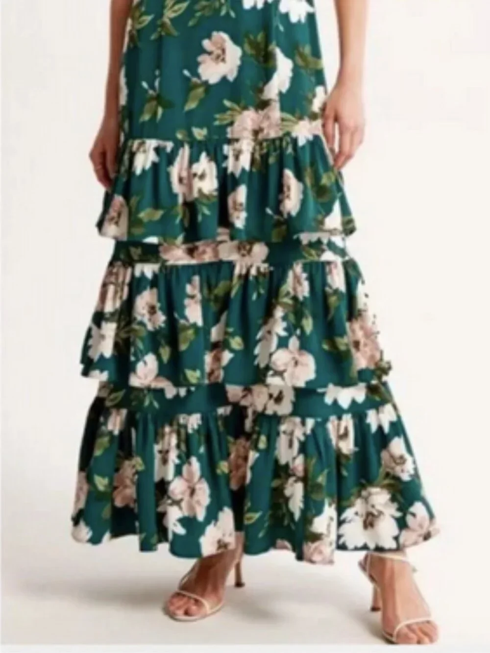 AF Abercrombie & Fitch Green Floral Drama Ruffle Tiered Maxi Dress Size S NWoT
